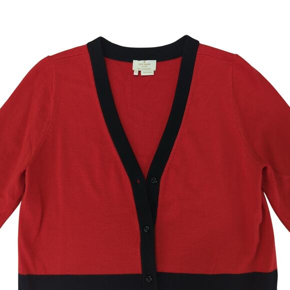 Kate Spade 100% Wool Cardigan Sweater Colorblock 3/4 Sleeve Medium Button V-neck - Picture 3 of 9